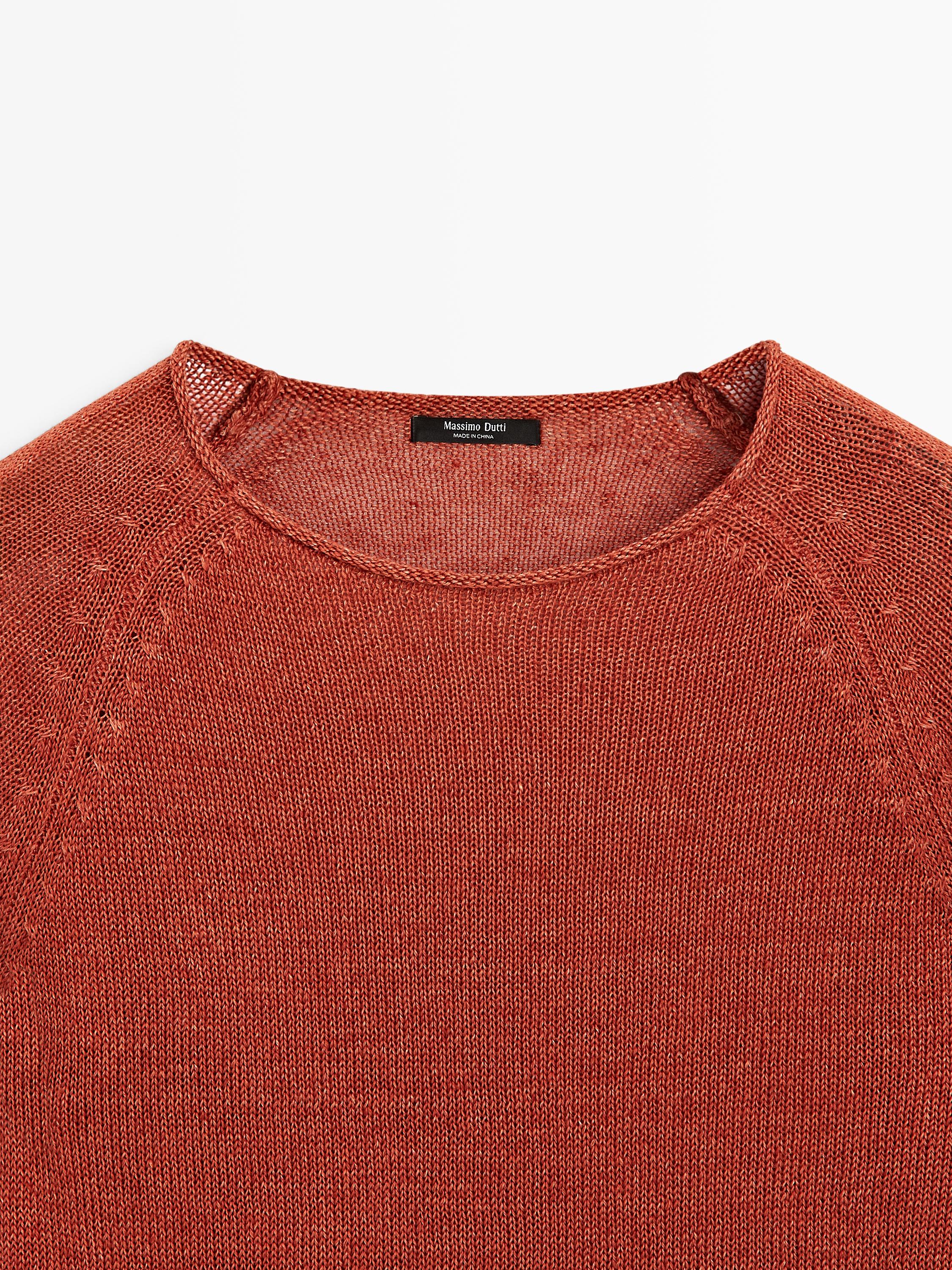 100% linen knit crew neck sweater
